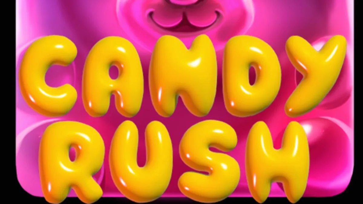 Tampilan visual slot Candy Rush yang penuh warna dan ceria