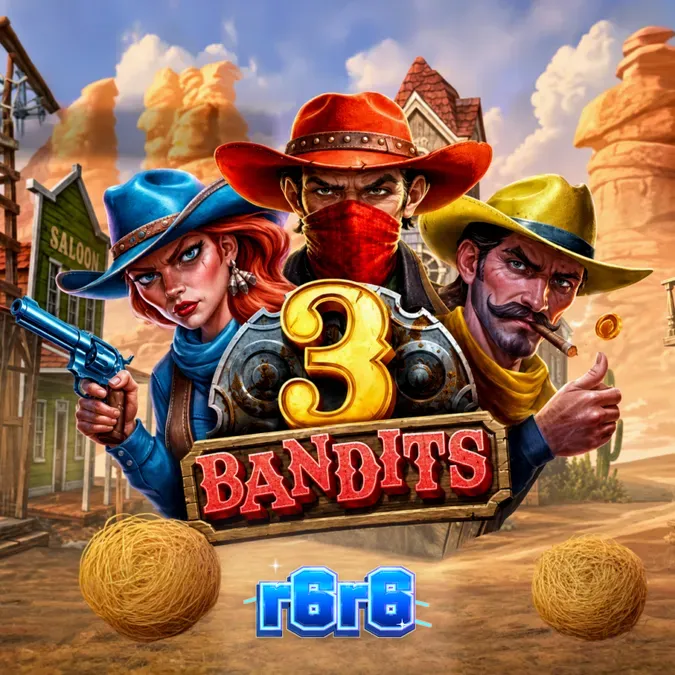 Tampilan visual slot 3 Bandits dengan tema Wild West yang dramatis