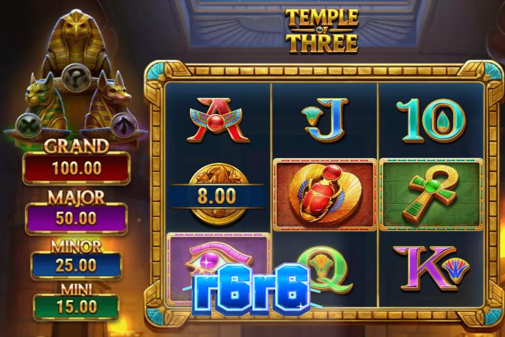 Tampilan visual slot Temple of Three dengan tema Mesir kuno